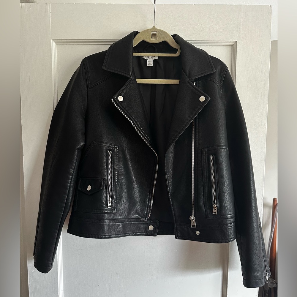 Topshop Black Faux Leather Biker Jacket
